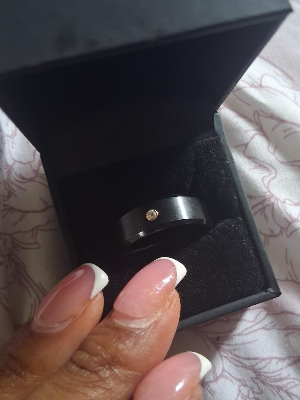 Black Tungsten Ring Mens with Single Diamond Accent